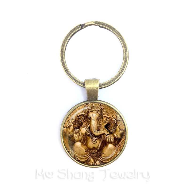 New Classic 25mm Ganesha Buddha Elephant Glass Dome Keychains Handmade Men Jewelry Car Key Holder Souvenir For Gift