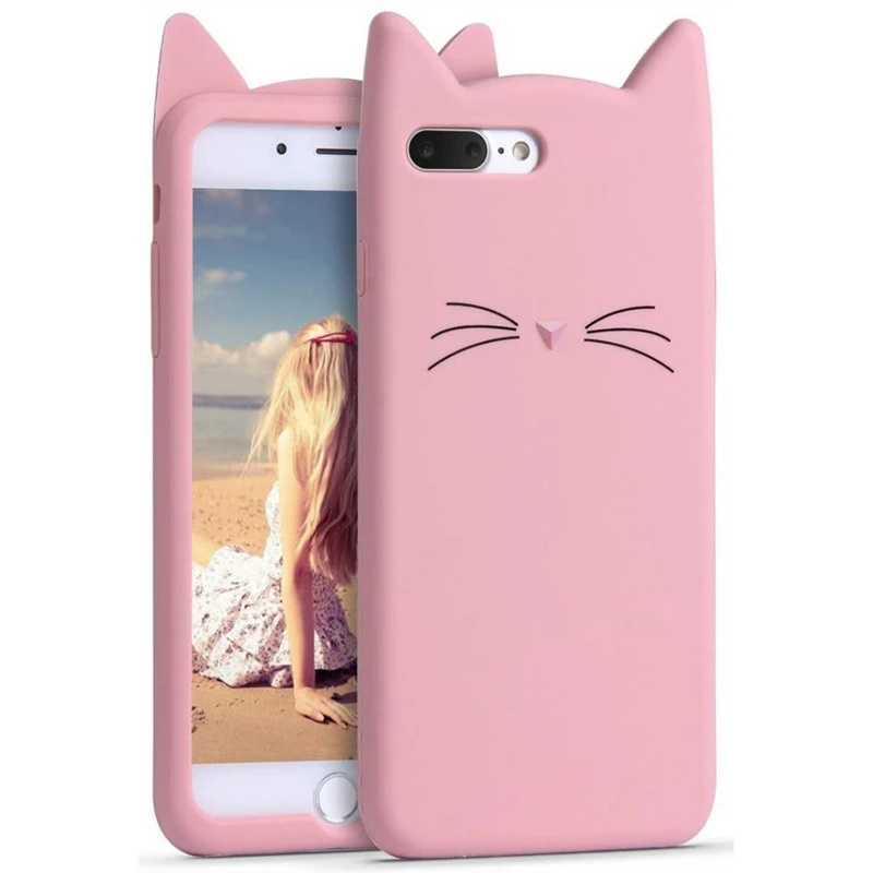 Soft Phone Back Cover For Apple iPhone 7 Plus Cute 3D Mustache Cat Ears Silicone Case For iPhone 8 Plus 8Plus 7Plus