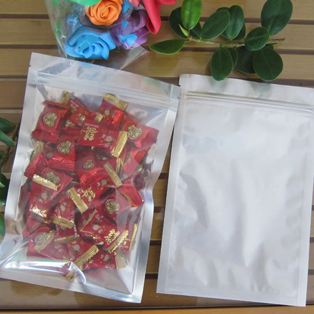 14*20cm Clear Pure Aluminum Foil Zip Lock Ziplock Pouches Heat Seal Mylar Valve Storage Bag For Bean Nut Red Date Packaging