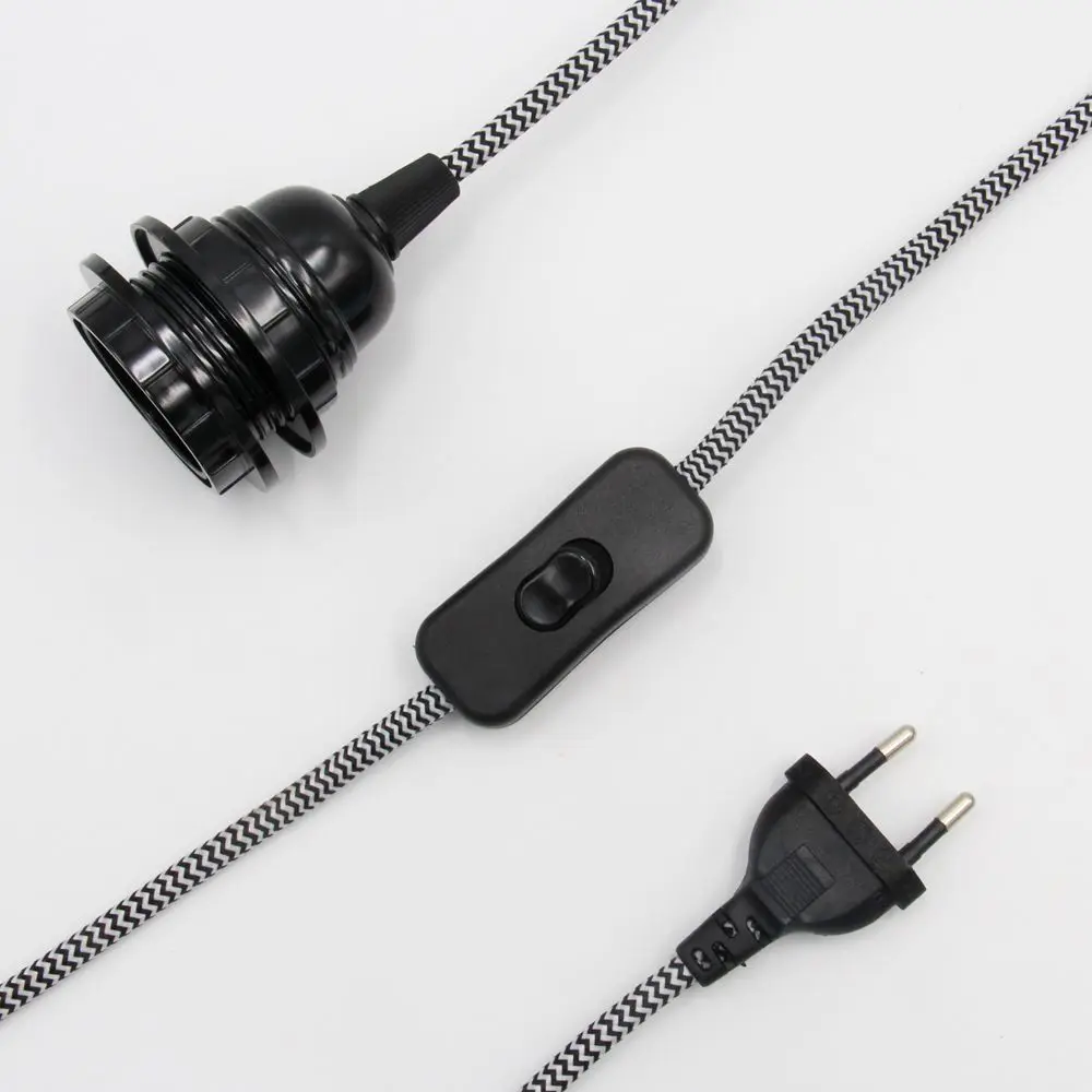 220V AC EU Plug Lamp Cord with Switch E27 Threaded Lamp Holder Lampshade Rings For Indoor Decor Hanging Light