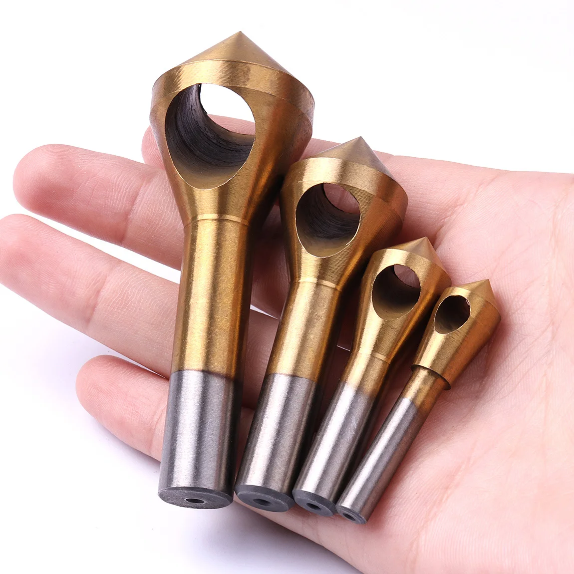 4PC スチール木製皿 Debur バリツール Deburing セット穴 Countersinker