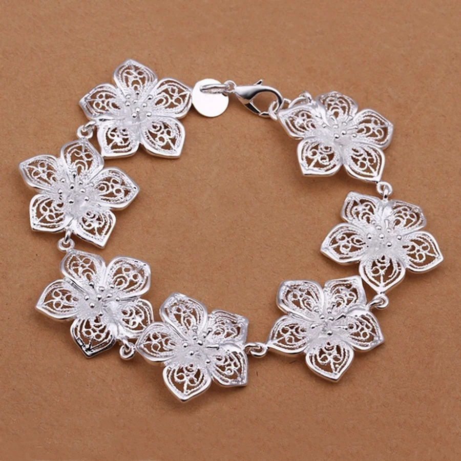 flower Chain elegant beautiful Silver color Jewelry wedding Bracelets for women lady cute gifts wedding H317