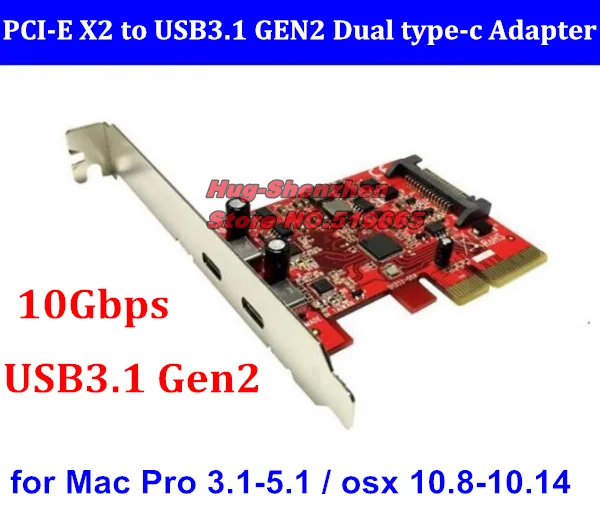 

10Gbps 2 ports USB 3.1 Type-C PCI express Card PCI-E X2 to USB3.1 Gen2 Type-C adapter with sata cable for MAC PRO OSX 10.8-10.14