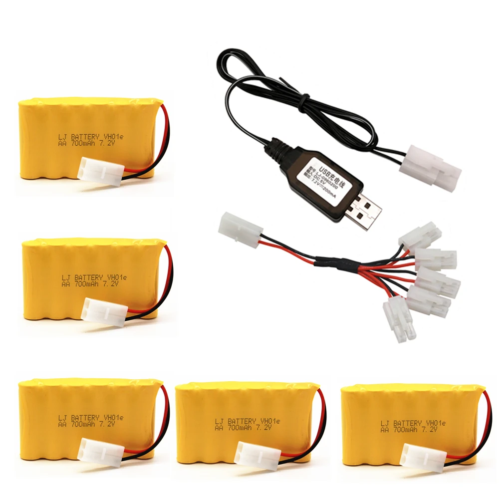 7.2v 700mah AA NI-CD البطارية مع 7.2v شاحن مجموعة ل الكهربائية لعب سيارة Telerobot قارب التحكم عن بعد خزان L6.2-2P التوصيل