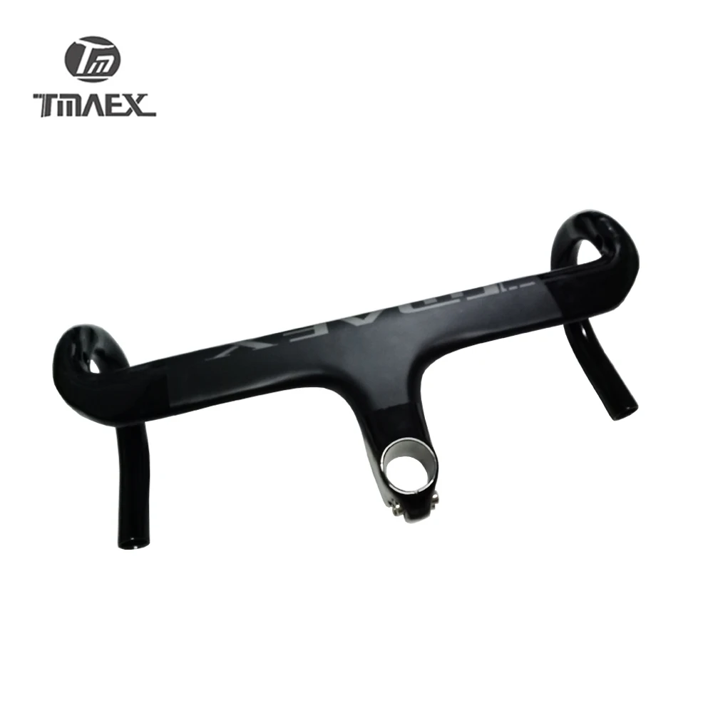 Tmaex- Silver Logo Full Carbon Bicycle Handlebar, Road Bike Handlebar and Stem, Integrated with Computer Stent Hole, 28.6mm