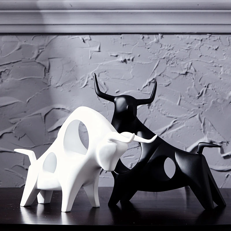 

Modern creative Animal Ceramic Bull home office decor crafts handicraft Cattle porcelain figurines & Miniatures black white