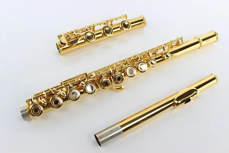 

New Custom Logo Cooper Flute Gold Plated Buttons 17 Holes Open Professional Metal Flute C Tone + Hard Case