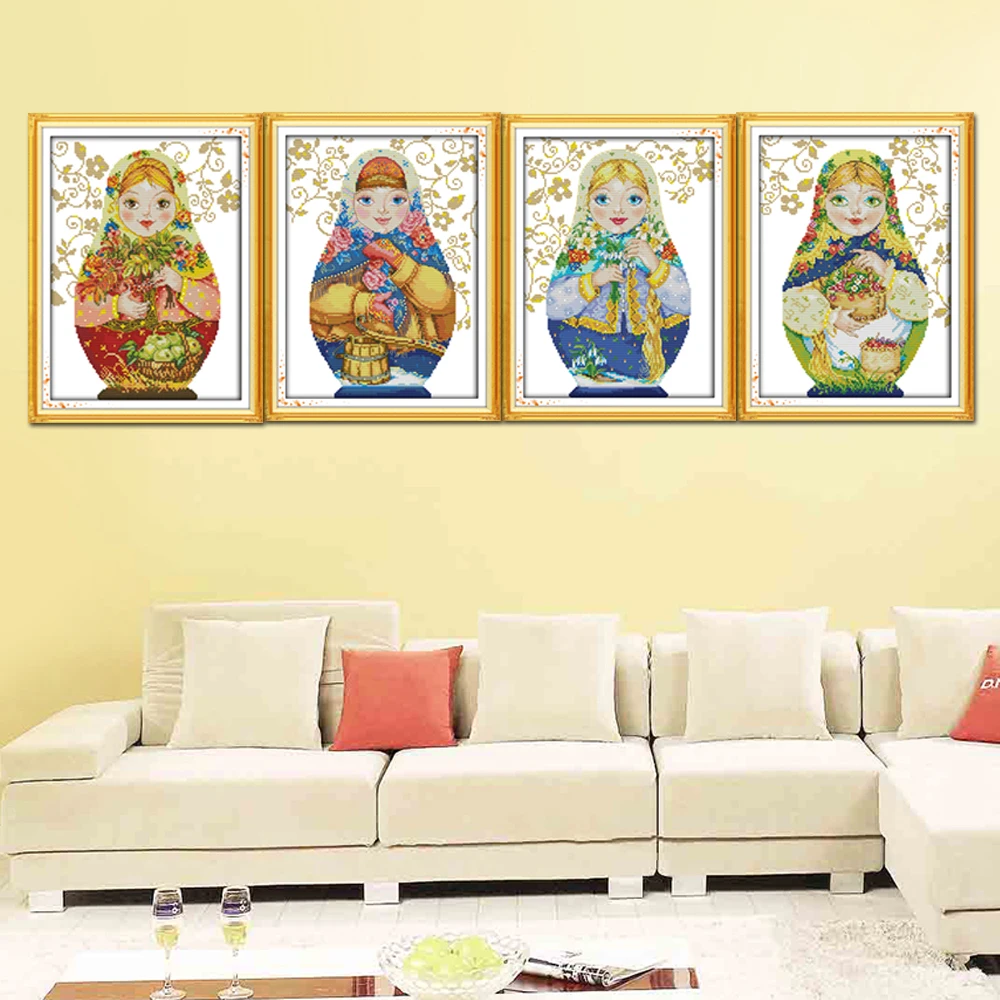 Joy Sunday Matryoshka Russian Doll Needlepoint Cross Stitch, Home Decor, C217(5), C218(6), C219(7), C220(8), 14CT, 11CT