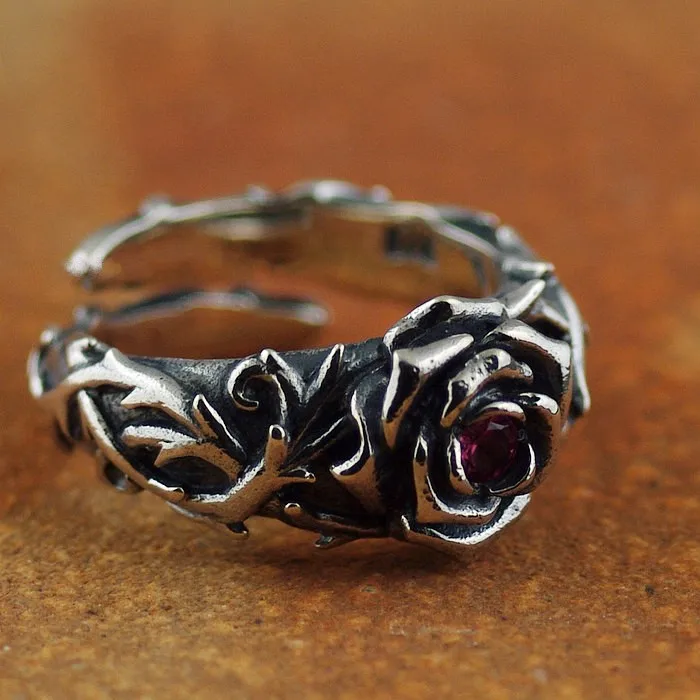 Girls vintage rose thai silver 925 pure silver ring opening