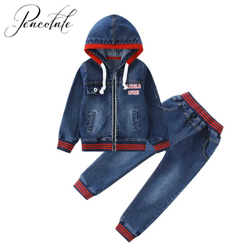 

Spring Autumn Boys Denim Clothing Sets 3 pcs Long Sleeve T Shirt Tops Denim Jacket and Jeans Trousers