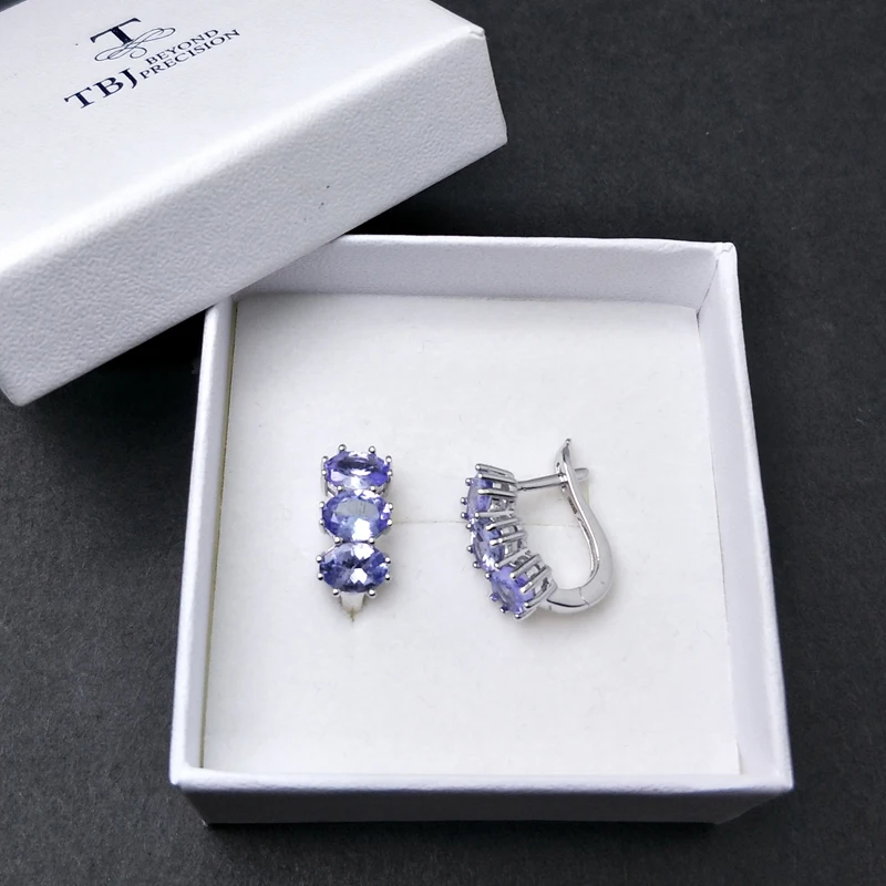 TBJ,Small romantic earrings with natural tanzanite gemstone in 925 sterling silver lovely Valentine gift for women lady gift box