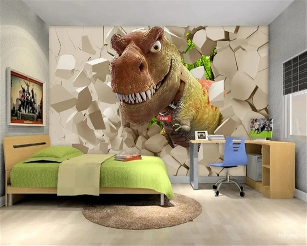 Beibehang Custom 3d Wallpaper Mural Dinosaur Stereo Children's Room Cartoon Animal  Bedroom TV Background Wall 3d Wallpaper