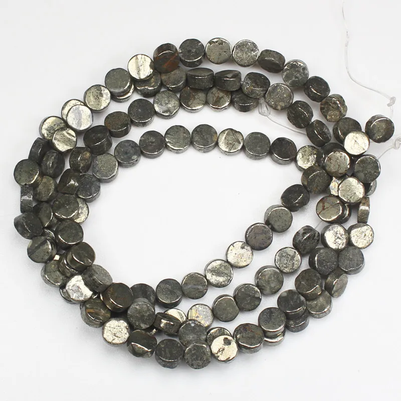 Natural Pyrite,6-10mm Coin shape beads 15inch , For DIY Necklace Bracelat Jewelry Making