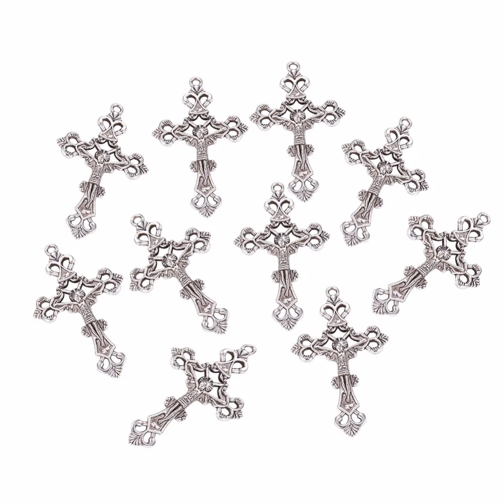 10pc Alloy Crucifix Cross Pendants Links Antique Silver Color,Maria & Jesus,Center Sets for Rosary Bead Necklace Making