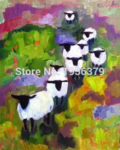 White Body Black Head Goats in a Row Down the Mountain Cute Animal Oil Painting onCanvas Wall Art Painting Handmade Pictures