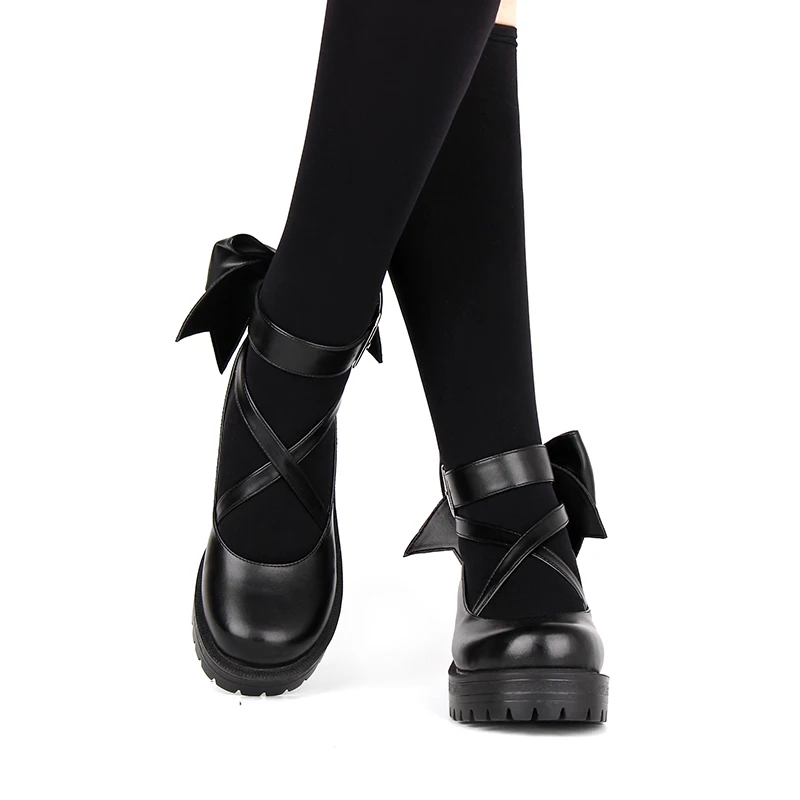 Kobieta Anime Kaname Madoka Lolita księżniczka Cosplay skórzane buty damskie buty na wysokim obcasie wiosna jesień buty na platformie z kokardką — zdjęcie 5