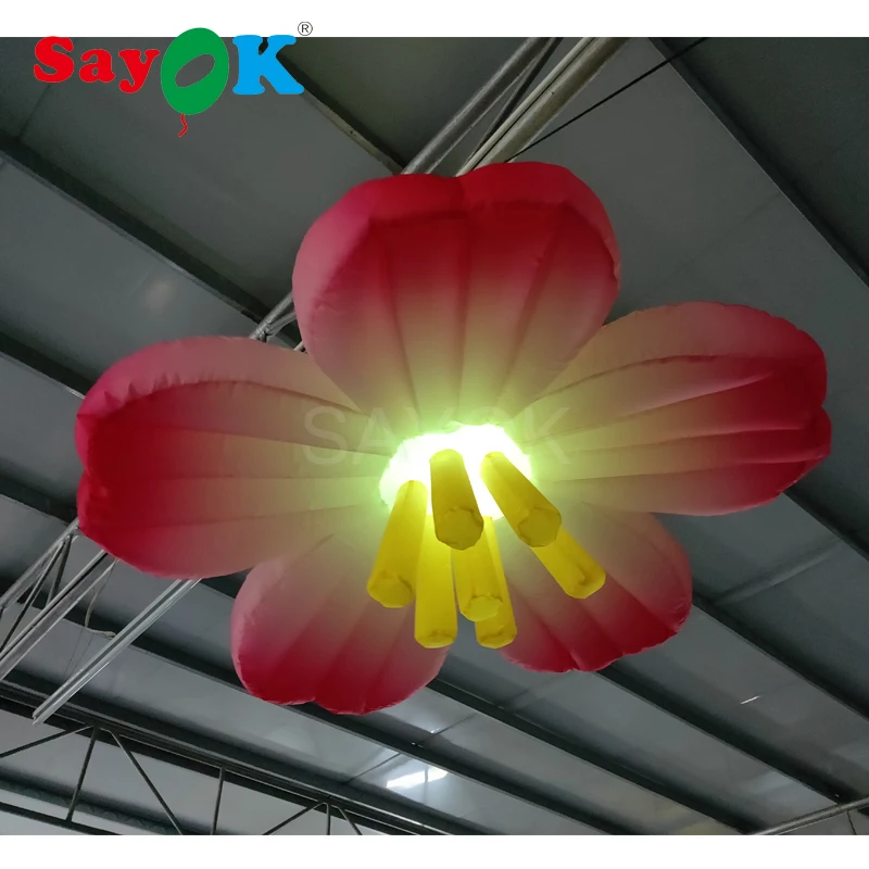 

1.5m Dia Inflatable LED Plum Blossom Hanging Inflatable Flower with 16 Colors Changing Light for Event Showing Stage Decoration