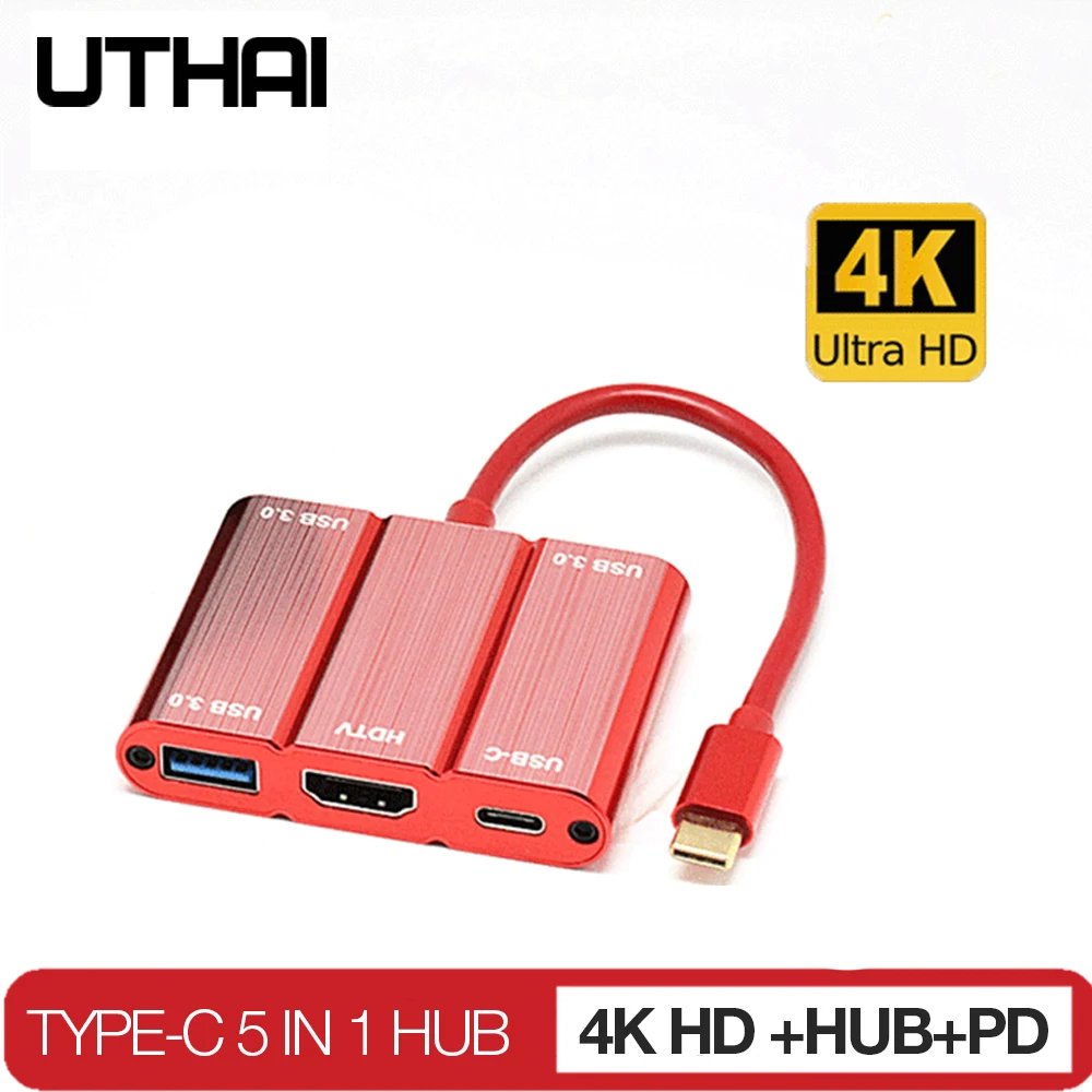 5in1 허브 유형 C-HDMI 호환 1080P 4K 어댑터 USB C-USB3.0 변환기 PD3.0 Macbook 용 충전 인터페이스 커넥터