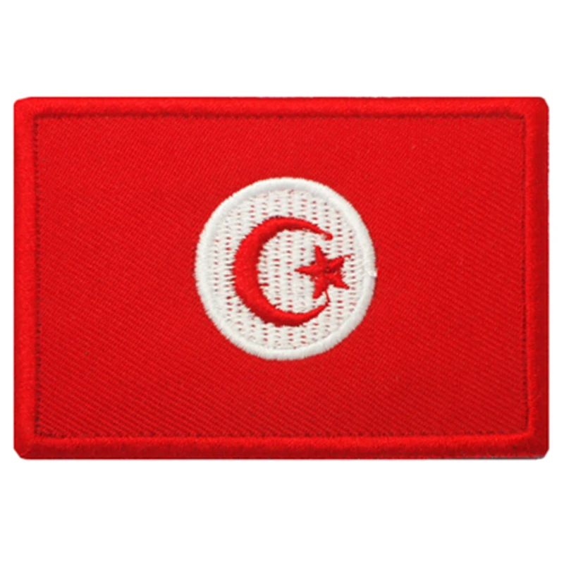 1PCS Voll Stickerei Tunesien Flagge Patch Rucksack Tasche Jacke Armbinde Abzeichen Haken und Schleife Doppel Seite 7,5 cm * 5 cm – Detail 2