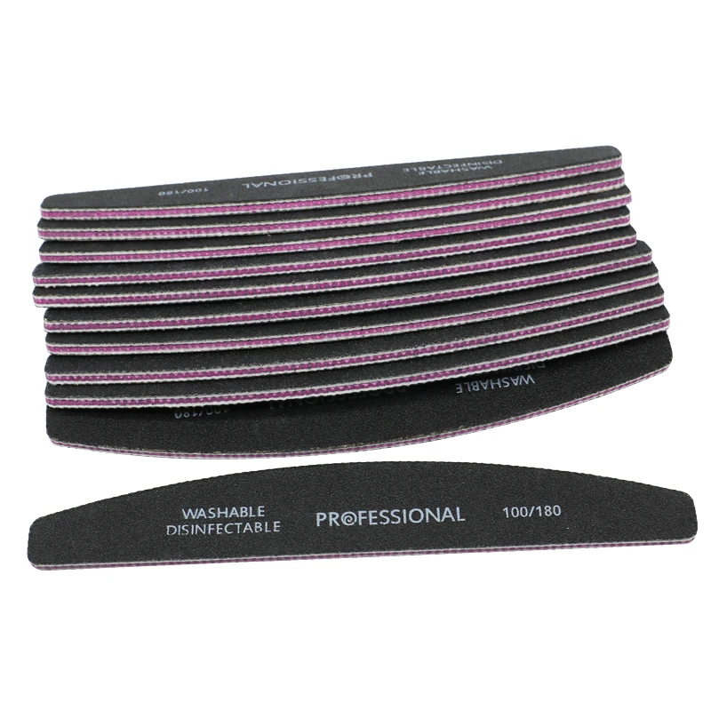 5pcs/lot Professional Black Nail File Buffer Block Grits 100/180 Half-Moon Stick Nail File Manicure Nail Art DIY Glitter Tools