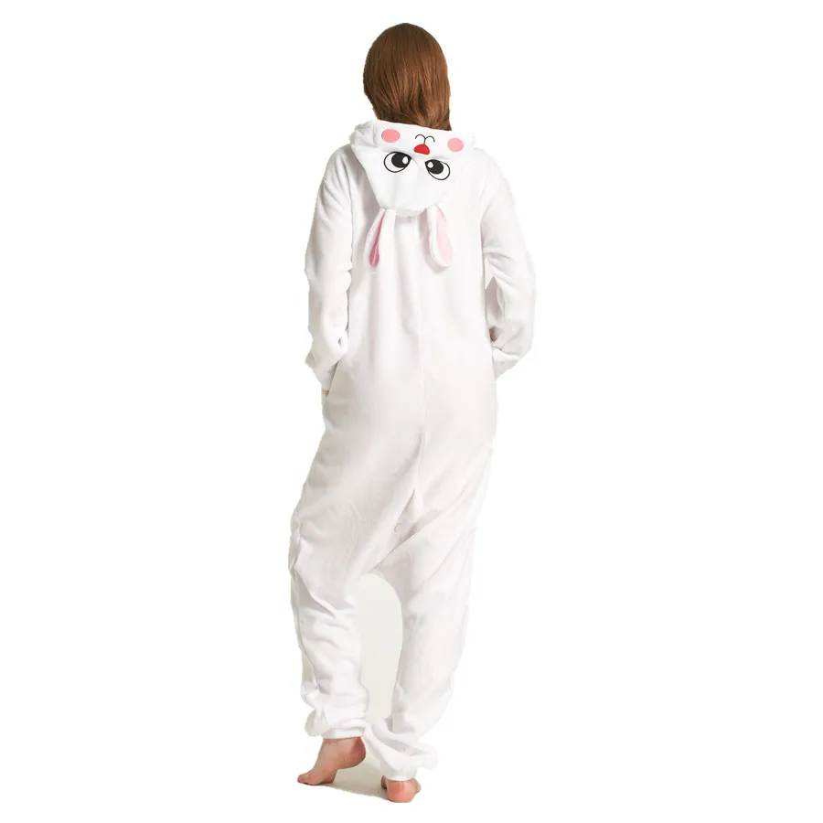 Adults Polar Fleece White Rabbit Animal Kigurumi Women\'s Men\'s Onesies Pyjamas Cosplay Costume for Halloween and Carnival Party