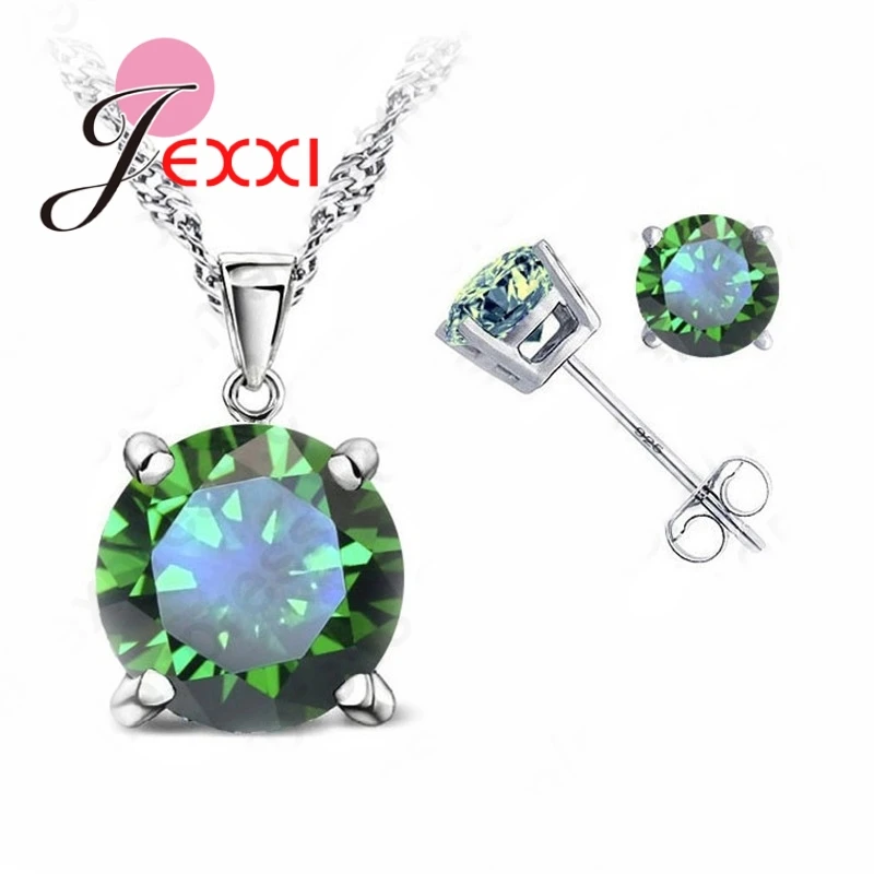 Most Popular Jewelry 4 Claws Cubic Zirconia Good Quality 925 Sterling Silver Jewelry Sets Stud Earring Pendant Necklace