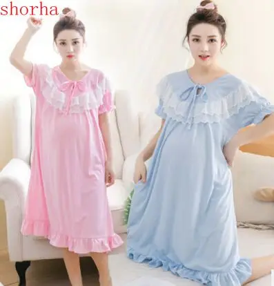 

Summer loose pregnant women sleep skirt short-sleeved cotton nursing women summer postpartum breastfeeding month home service