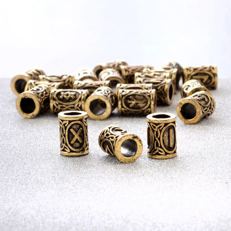 24 Buah/Set Rune Viking Manik-manik Longgar Logam Manik Spacer Cocok Rambut Jenggot TIWAZ TYR Sol Rune Odal Futark Rune DIY Membuat Perhiasan
