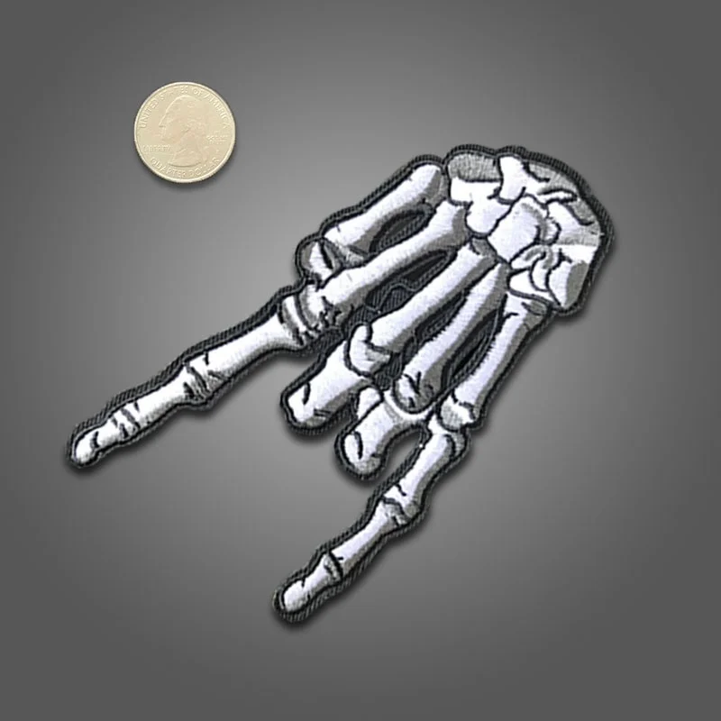 2Pcs Rock and Roll I Love You Finger Gesture Skeleton Hand Patch Punk Style  Applique Sticker Iron on Fabric Patchwork