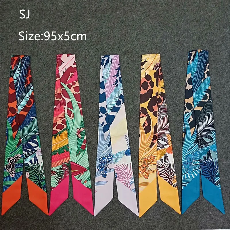 Leopard Butterfly Print New Skinny Scarf Women Silk Scarf Luxury Brand Foulard Fashion Ladies Bag Head Scarf Wholesale