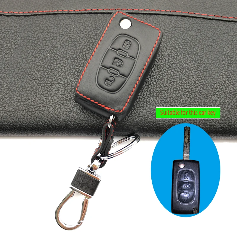 100% Leather Key Case Cover Holder For Citroen C3 C4 Xsara Picasso Berlingo C5 C8 For Peugeot 3 Button Folding Protective Cover