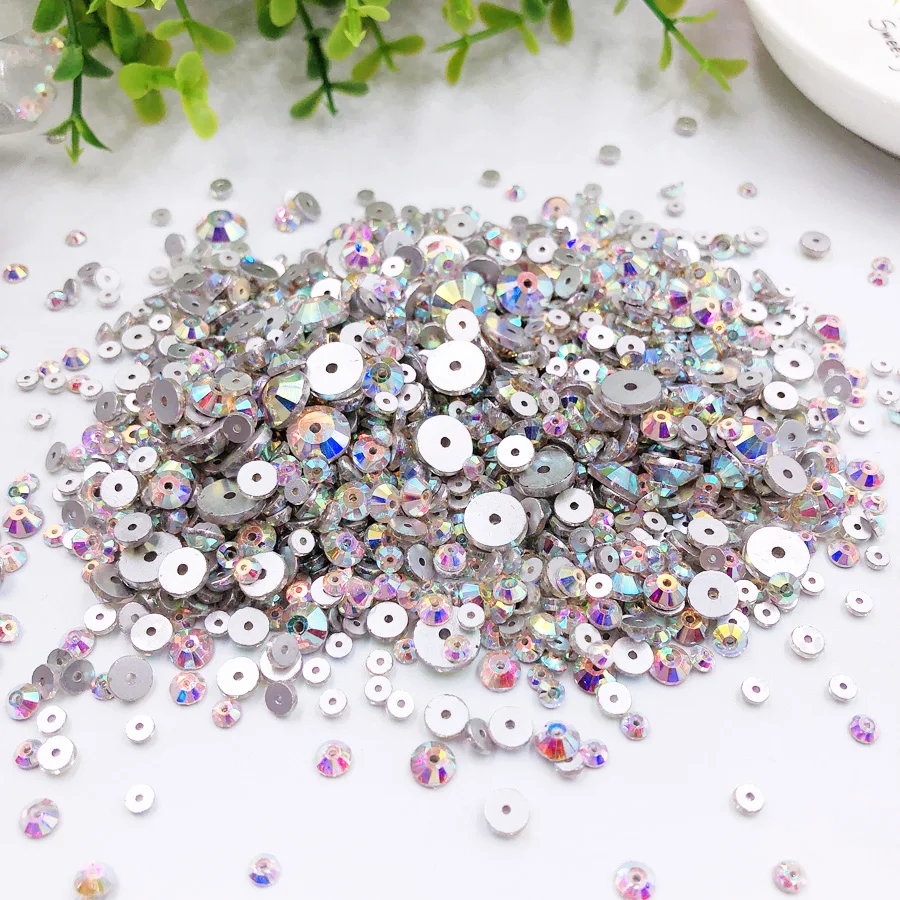 500/1000pcs/Pack Sewing Flatback Rhinestone Clear Crystal Round Glass Beads Sew On Strass Crystal Stones For Clothes Decoration