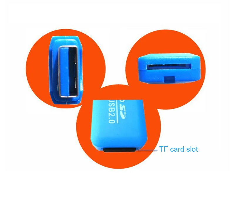 Portátil colorido alta velocidade Memory Card Reader, Transflash para USB Flash Drive Adapter, Micro SD, T-Flash TF, USB 2.0