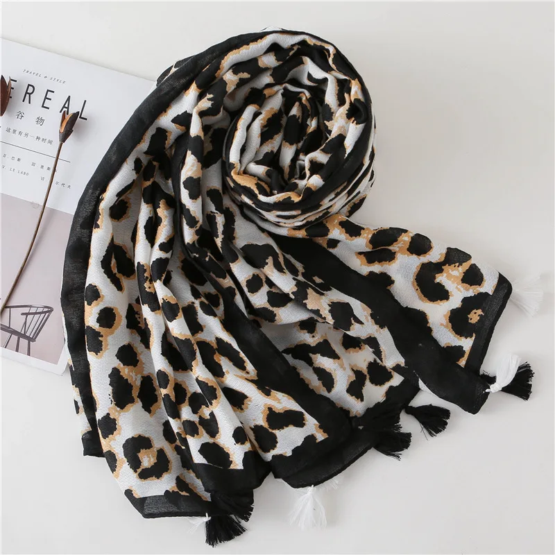 New Fashion Brand Lovely Pink Sexy Leopard Dot Tassel Viscose Shawl Scarf Lady High Quality Pashmina Stole Bufandas Muslim Hijab