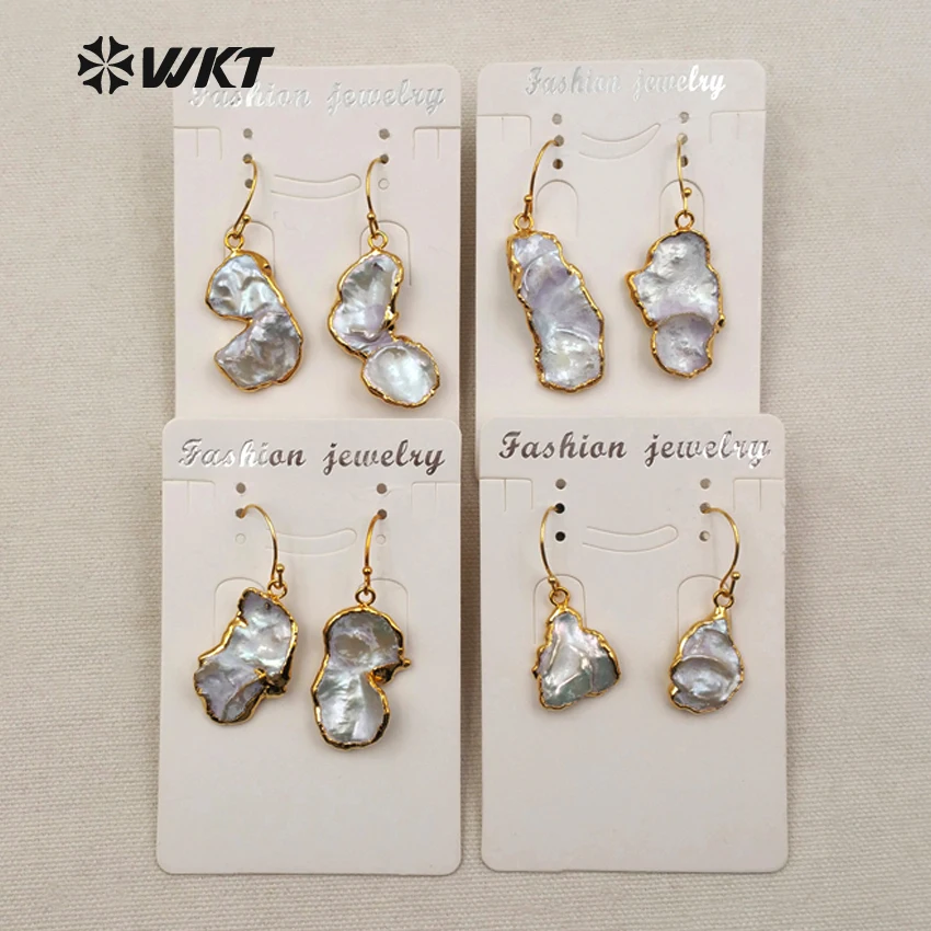 WT-E396 Wholesale Fashion Natural Pearl Earrings Plating 24K Gold Random Shape Earrings Jewelry For Women Gift