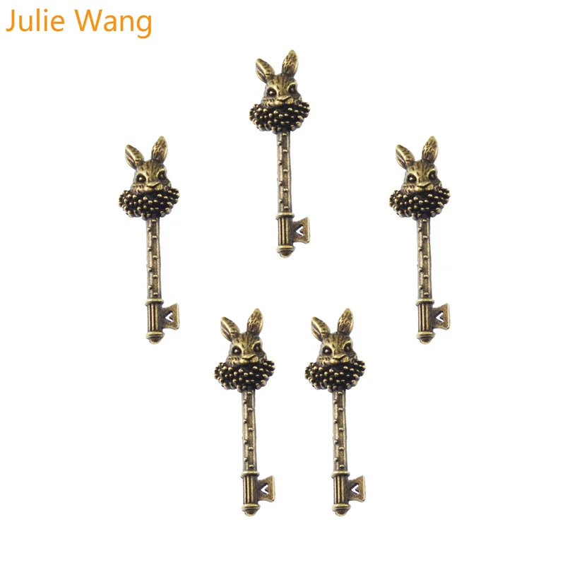 Julie Wang 10PCS Imitation Key Shape  Charms Antique Bronze Plated Pendant Jewelry Accessory Handmade Hanging Crafts 51*16*2mm