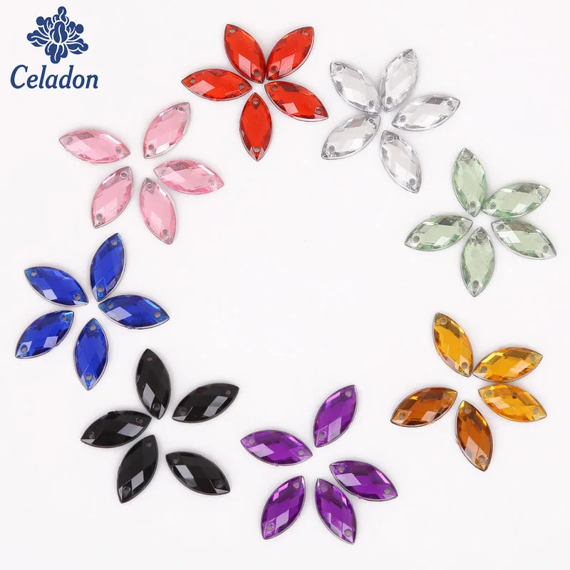 Wholesale 11 Color To Seletion 7x15MM 50pcs Flat Back Sew On Drill Crystal Two Holes Beads For Handmade Sewing Accessories