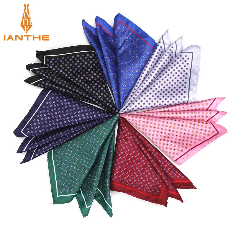 Luxury Men's Handkerchief Vintage Dot Printed Pocket Square Soft Silk Hankies Wedding Party Business Hanky Chest Towel Gifts