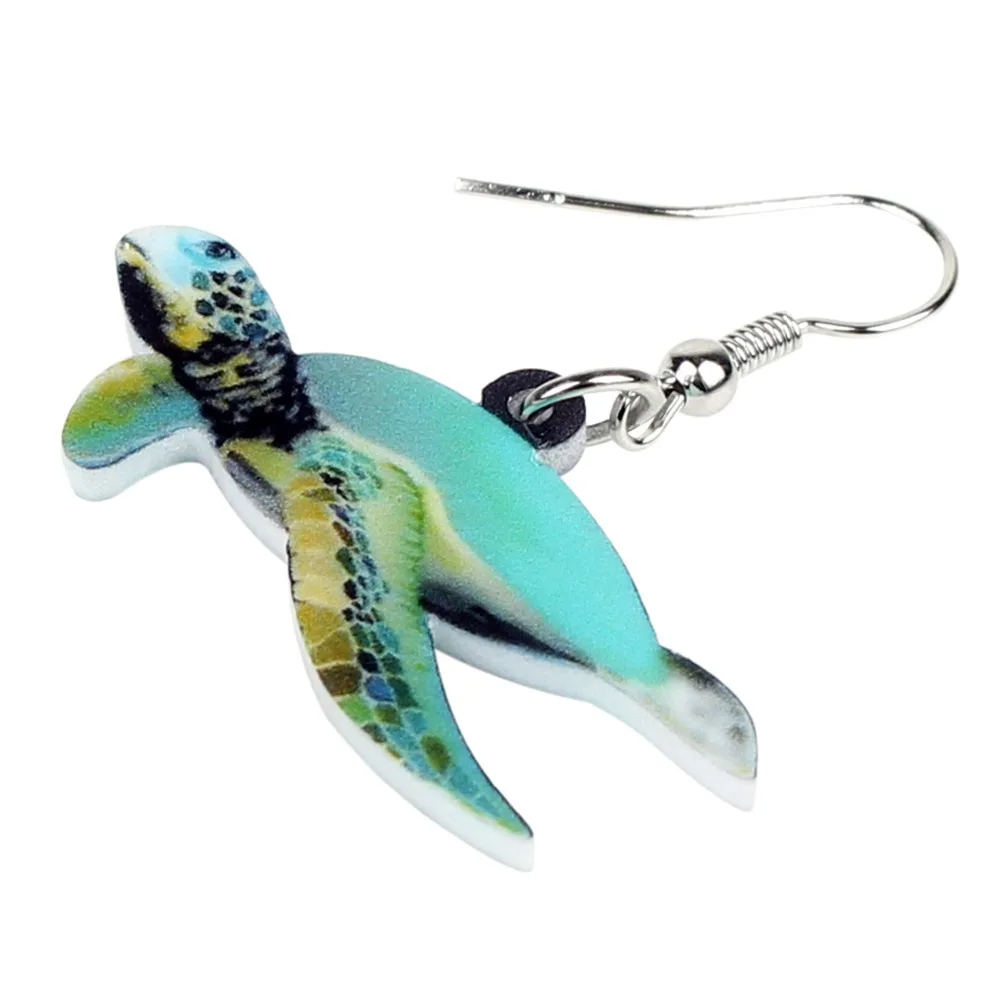 Bonsny Acrylic Green Sea Turtle Earrings Big Long Dangle Drop Novelty Ocean Marine Animal Jewelry For Women Girls Gift Statement