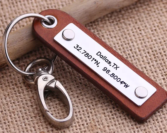 GPS Coordinate keychain- Personalized her key chain- Latitude Longitude key ring - Anniversary, Wedding, Valentines Gift