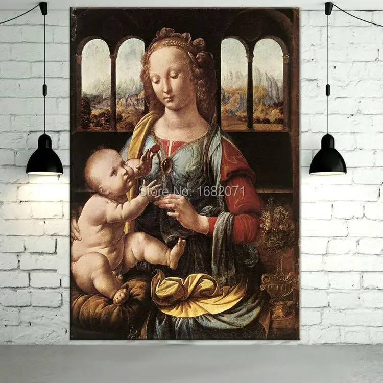 Superb Skills Reproduction Da Vinci The Madonna of the Carnation Oil Painting Hand-painted High Quality Da Vinci Canvas Painting