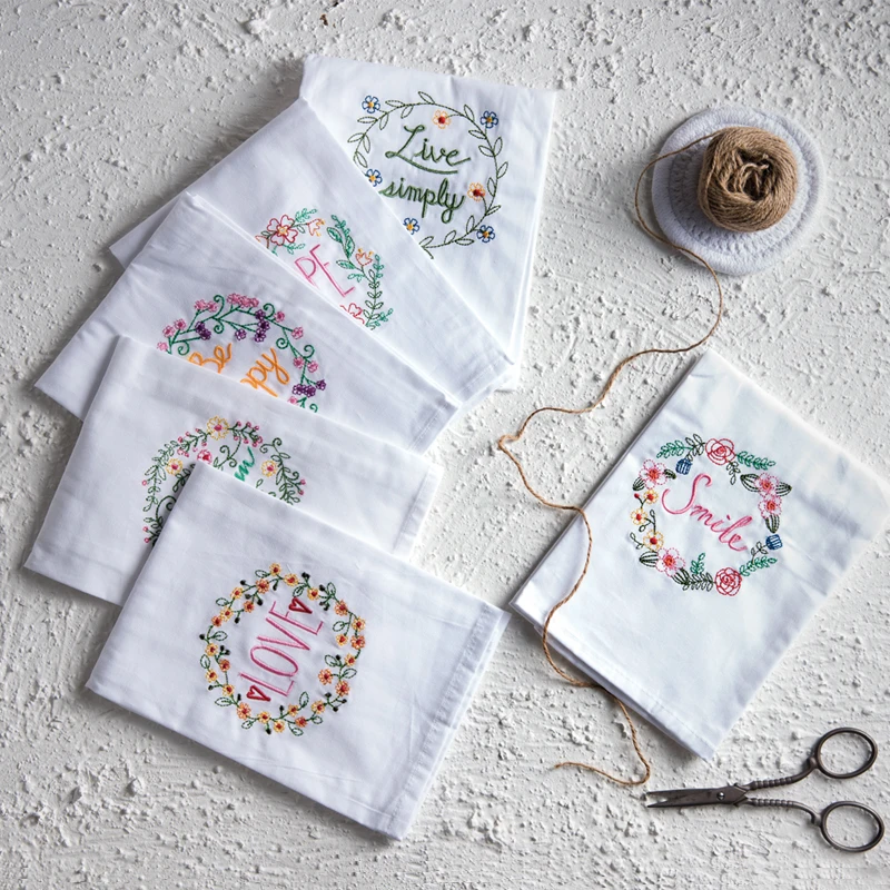 

White Cloth Napkins Tableware Pad Dining Table Mat Handmade Embroidered Flowers Placemat Fabric Cotton Coaster Mat Kitchen