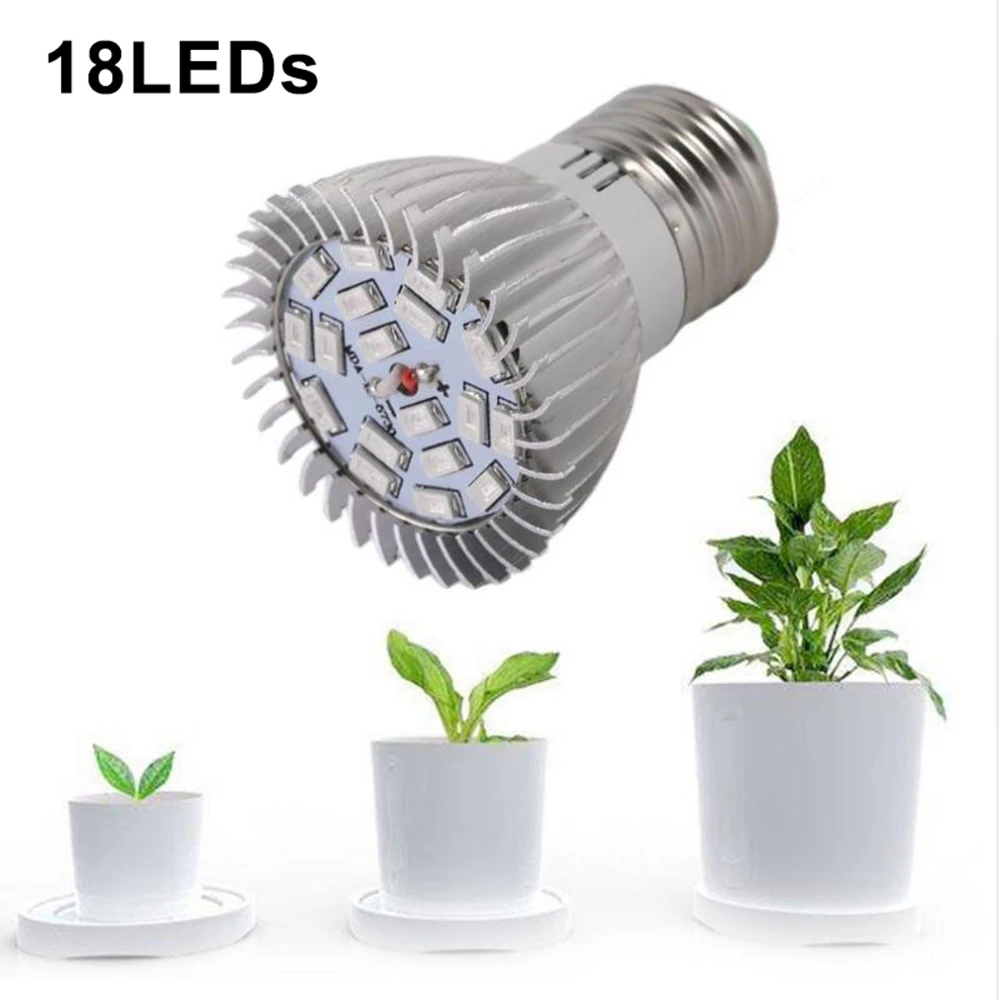 Bombilla LED para cultivo de plantas medicinales, lámpara de 220V con carcasa de aluminio E27, E14, GU10, espectro completo, 18LED, 28LED