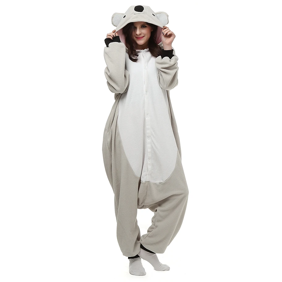 Adults Polar Fleece Kigurumi Women Anime Cosplay Costume Men Grey Koala Animal Onesies Pajama Halloween Carnival Party Jumpsuit