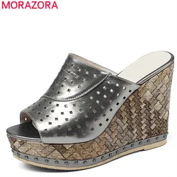 MORAZORA 2024 sandali in vera pelle di alta qualità donna open toe summer zeppe sandali con plateau scarpe da sposa per feste da donna