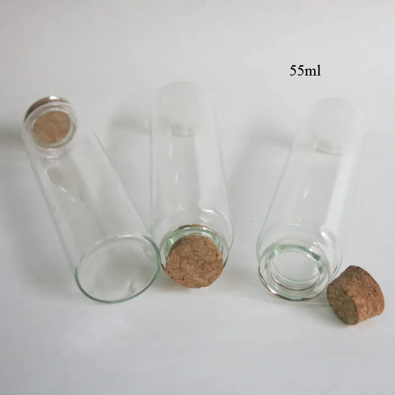 360 x 55ml Empty Clear Glass Bottle with Cork 50cc Cork Stoppers Bbottle Vials Display Glass Container with Cork Lid 30*110*17mm