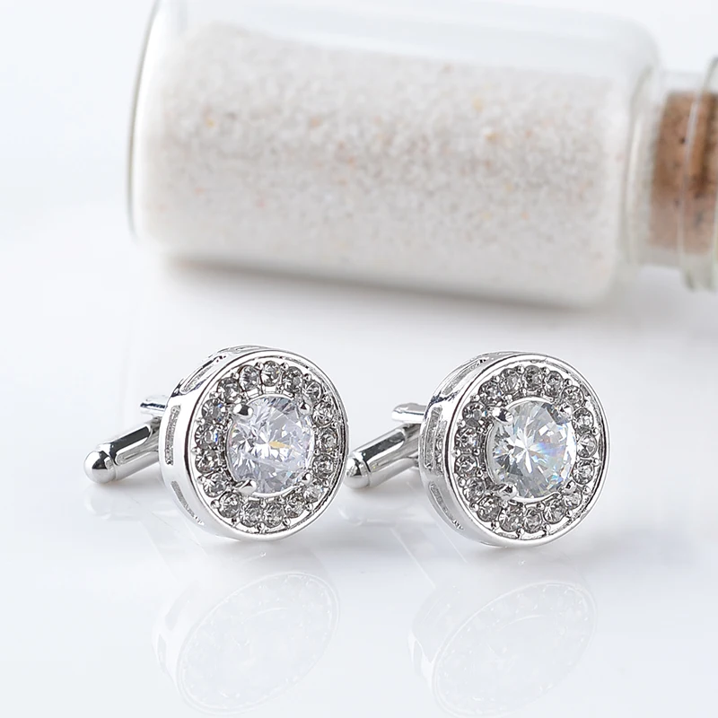 Luxury Cufflinks For Mens And Women Zircon white purple Crystal clear Cuff Button High Quality Accessoire gift for groom wedding - Image 2