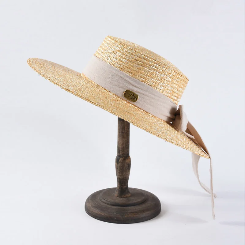 New Fashion Wide Brim Hat Summer Beach Wheat Straw Women Boater hat with Ribbon Bow for Vacation Derby Audrey Hepburn