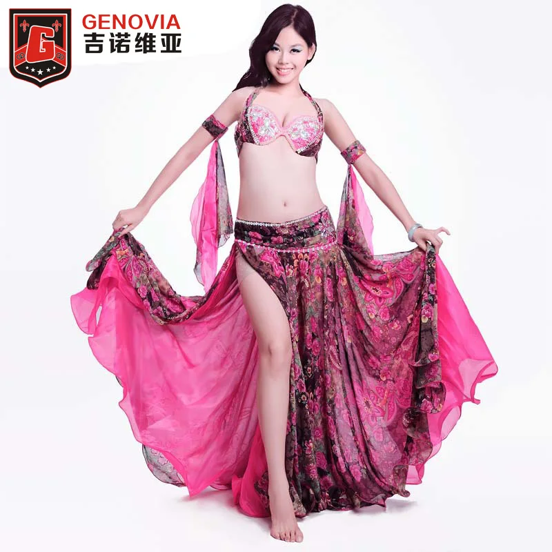 

Luxury Belly Dance Costume 4 Pcs Bra&belt&skirt&armbands 34b/c 36b/c 38b/c