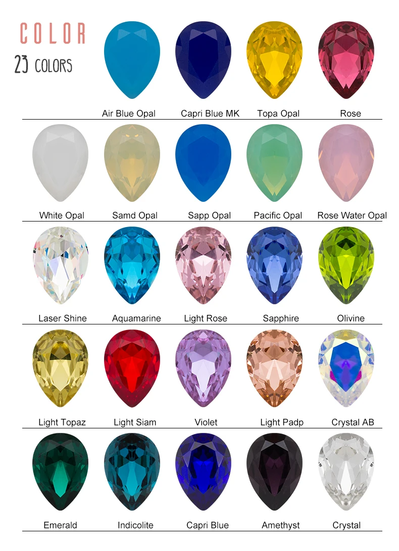 

High Quality K9 Crystal More Colors Teardrop Fancy Stone 10x14mm 13x18mm Droplet Pointback Jewelry Stone